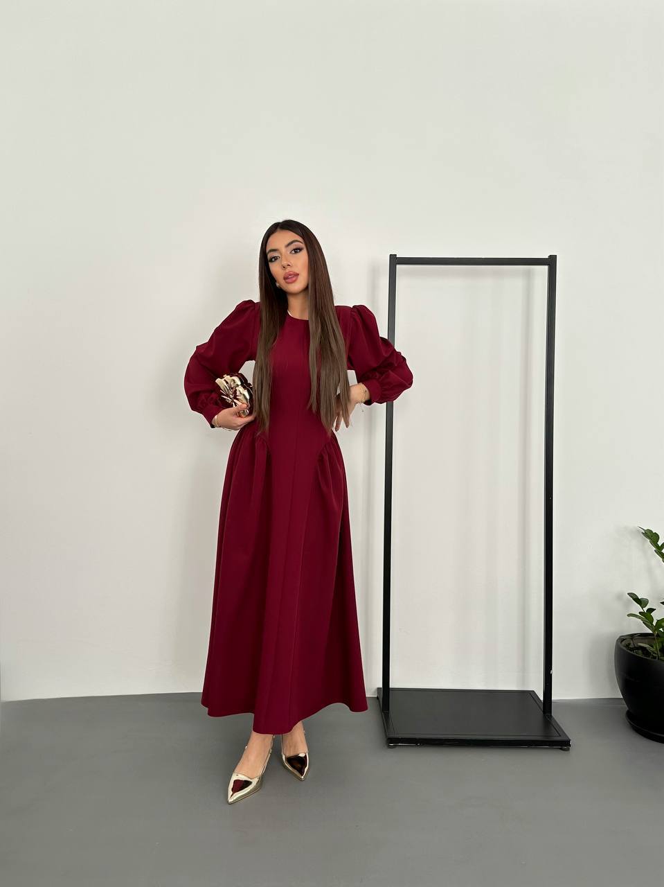 midi dress with sleeves canada Cranberry Genna Long Sleeve Midi Dress